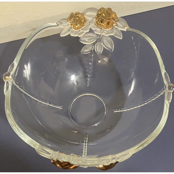 Vintage Mikasa Gilded Rose Gold Accented Frosted Leaf Crystal Clear  fruit Bowl - Picture 10 of 16